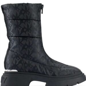 Dkny Black Quilted Logo Platform Heeled Boot